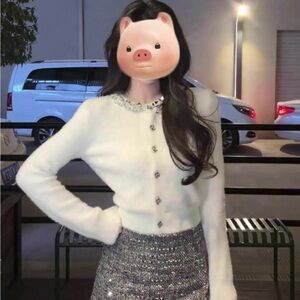 Chanel style Elegant White Women's Sweater